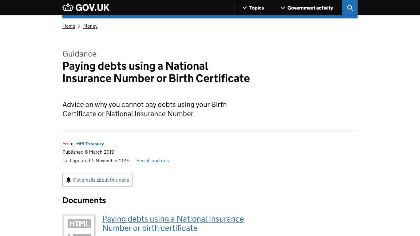 Paying debts using a National Insurance Number or Birth Certificate ...
